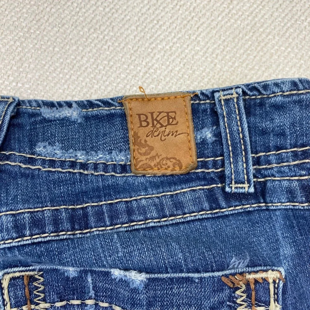 BKE Wendi Bootcut Jeans Womens 34x33.5 Blue Distressed Stretch Denim BKL4002L
